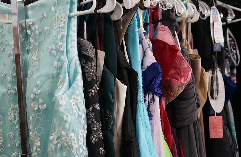 rack of dresses hanging