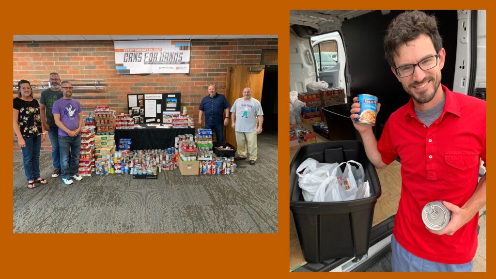 volunteer with large amount of canned food